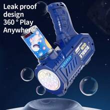 Pistola de burbujas con estilo mecánico de 10 orificios, creador automático de burbujas con luz LED, apropiado para juego con agua interior/exterior, fiestas y regalos de cumpleaños (pilas y solución de burbujas no incluidas)
