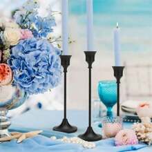3 PiecesBlack Flared Candle Holders, Festive Decor For Weddings And Parties