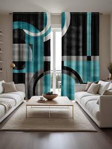 Modern Geometric Art Curtains - Thermal Blackout Rod Pocket Window Panels, Turquoise Gray Black Blue Abstract Design, 100% Polyester Peach Light Beige Fabric, Machine Washable, Suitable For Living Room Bedroom Kitchen Office Decor, Privacy Window, Bold Color Contrast, Durable Curtain Material - Multicolor - View 5