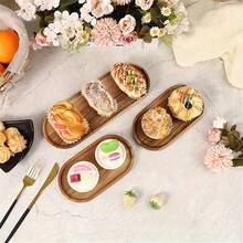 天然相思木木制托盘，适用于餐点、奶酪板、寿司、甜点、婚礼、派对、厨房装饰托盘、多功能小吃托盘，适合感恩节、圣诞节、母亲节和其他节日派对使用 - 咖啡棕 - 查看 4