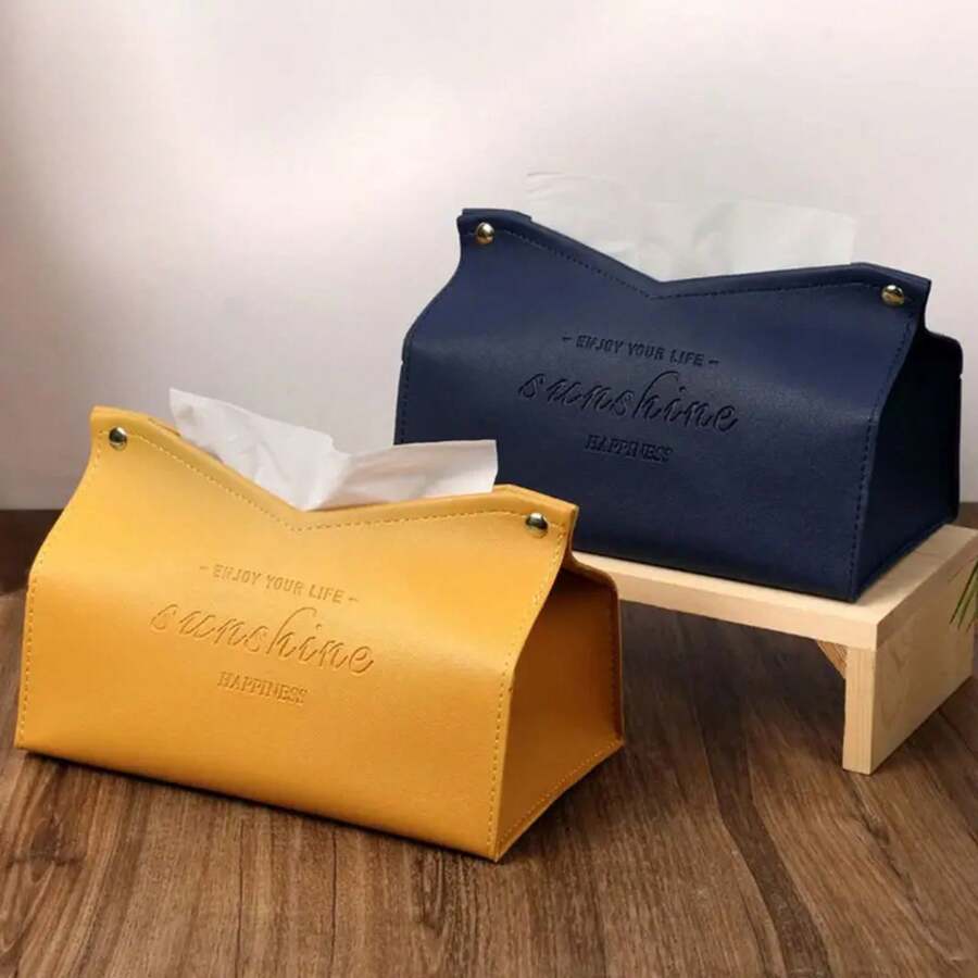 Estuche de pañuelos, servilletero, contenedor de almacenamiento, caja de pañuelos para coche, decoración minimalista para el hogar y la sala de estar de color sólido - Azul - Ver 1