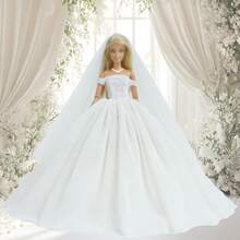 11.5英寸/30厘米公主婚纱，适合娃娃穿着，超大裙摆，仿真新娘环绕裙摆，超模礼服，蓬蓬裙，仙女公主婚纱（不含娃娃） - 白色 - 查看 5