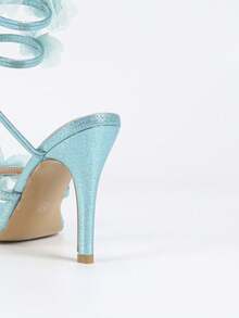 女士尖头系带凉鞋，网眼蝴蝶装饰，细高跟，时尚露趾鞋，适合夏秋季