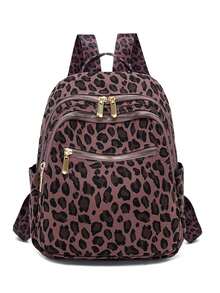 Women's Fashionable Leopard Print Backpack, Suitable For Daily Commute, School Backpack - Purple - View 3