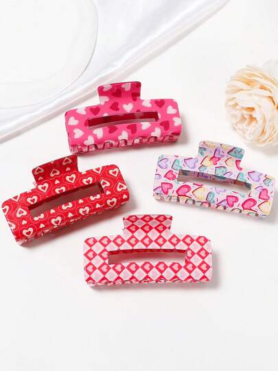 1 قطعة مشبك شعر كبير مستطيل مطبوع بشكل قلب وردي لطيف مضاد للانزلاق، مناسب لأي مناسبة مع مخالب ذيل الحصان الحلوة، هدية عيد الأم، اكسسوارات شعر أنيقة لقبضات الشعر للنساء في فصل الخريف والشتاء للملابس العطلات