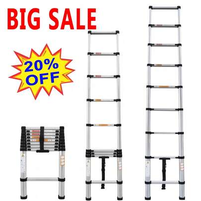 AutoFu Ladders Extendable Telescopic 8.5FT/ 2.6M Ladder Heavy-Duty Multi Purpose Straight Attic Loft Ladder Portable Folding Stainless Steel Ladders, 9 Steps, For Household Roof Warehouse Outdoor Indoor