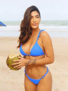 Triangle Bikini With Removable Pads And Lined Beads - Style And Comfort In The Right Measure - Valentine's Day - Baby Blue - View 3