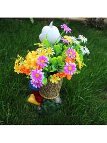 1pc Cute Cartoon Duck Carrying Planter Resin Craft Ornament, Outdoor Garden Yard Decor, Garden Planting Decoration