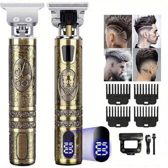 1pc Rechargeable Professional Hair Clipper, Electric Shaver With LED Display, Hair ClipperBeard Trimmer, USB-C Charging, Cordless Long Hair Trimmer, Hair/BeardTrimmer Set With 4 Attachment Combs, Holiday Gift For Him