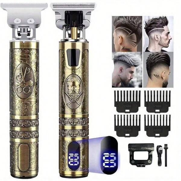 1 pièce Tondeuse à cheveux professionnelle rechargeable, rasoir électrique avec affichage LED, tondeuse cheveux / barbe, recharge USB-C, tondeuse à cheveux sans fil, ensemble de tondeuse cheveux / barbe avec 4 peignes pour les accessoires, cadeau de vacances pour lui