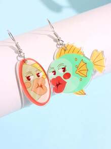 1 Pair Fashionable & Exquisite Creative Unique Exaggerated Whimsical Asymmetric Little Fish Acrylic Dangle Earrings For Women, Versatile For Everyday, Party, Holiday And Commute