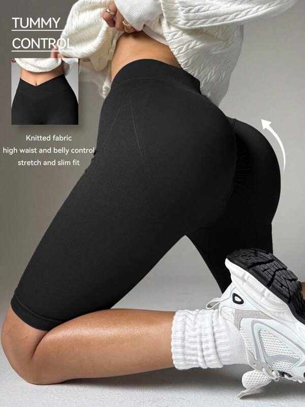 Pantalón capri de un solo una pieza para mujer, gris ajustado, con diseño de cintura cruzada - ideal para yoga, entrenamientos en el gimnasio y ciclismo al aire libre