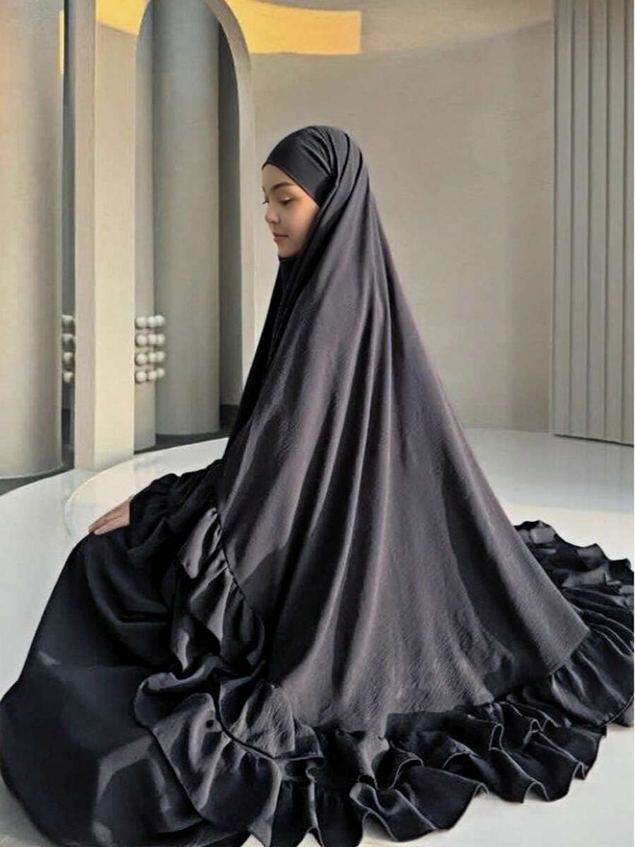 2pcs Set Ruffle Hijab Khimar Hijab Abaya Top Quality Muslim Women Prayer Headscarf Islamic Clothing Khimar, Suitable For Women's Daily Wear And Prayer, Spring/Summer/Autumn For Dress - Multicolor - View 1