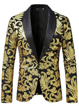Men's Sequin Blazer, Nightclub Stage Performance, Long Sleeve, Made Of Polyester Material