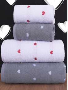 Silk 4-Piece Heart Pattern Bath Towel Set – 70x140 Cm – Ultra Absorbent 100% Cotton – Soft & Luxurious Daily Comfort – Made In Turkey - Grey - View 2