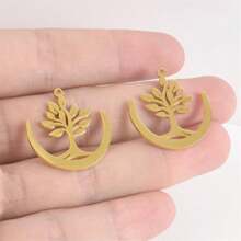 2pcs Fashionable 304 Stainless Steel Gold/Silver Plant & Flower Pattern Pendant, Vacuum Electroplated Durable Craft, Suitable For Necklace, Earrings, DIY Jewelry Making