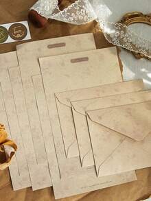 Conjunto de 12 peças de papelaria vintage com envelopes (6 folhas de papel para carta + 3 envelopes + 3 adesivos para fechar, sortimento aleatório) - Multicolorido - Ver 3