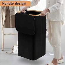 Set di cesti portaoggetti per il bucato di grandi dimensioni, pieghevole con coperchio, con manico, con borsa interna rimovibile, cesto portabiancheria con manico in bambù, adatto per dormitori, camere da letto, bagni, organizzazione dello spazio, forma rettangolare, cesto per il bucato