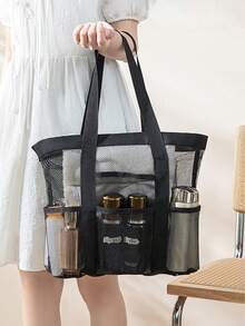 1 pièce Sac de plage, Sac de toilette portable, Sac de plage en maille d'été décontracté, Sac de toilette de voyage à bandoulière, Sac de rangement extérieur, Sac de piscine anti-sable, Sac de rangement avec fermeture éclair et poches latérales, Sac en maille respirant, Sac portable multi-poches, Sac de plage en maille pliable, Essentiel pour la plage et les voyages de vacances, Convient pour une utilisation familiale, Pliable et léger - Multicolore - Voir 10