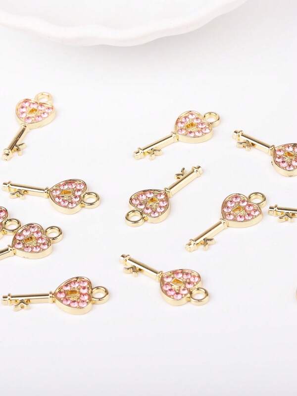 10pcs/Pack Rhinestone Decorated Key Shaped Pendants For DIY Necklace Bracelet And Keychain Crafting