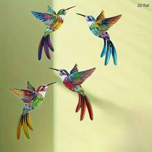 4pcs/Set 3D Metal Hummingbird Wall Decor, Vibrant Colorful Metal Garden Decor For Outdoor Patio