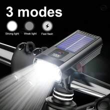 Luz Solar Recarregável para Bicicleta, À prova d'água com Visor Digital, Equipamento de Ciclismo Multifuncional, Luz de Ciclismo Noturna Ultra Brilhante, Anti-ofuscante, Fácil de Desmontar e Montar, Luz de Ciclismo para Atividades ao Ar Livre