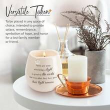 Pavilion - Candelero de 8 onzas, Tarro de cerámica Blanco con Vela de Cera de Soja 100% Aroma de Tranquilidad Que se ha ido Pero no se Olvida, Regalo Ideal para el Amor Que pasó, Texto Impreso y Tema - En memoria, la luz permanece - Ver 5