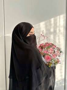 1 件女士即时头巾 Khimar，纯色多层不对称雪纺面纱，时尚奢华优雅，百搭雪纺围巾披肩，适合日常、节日、聚会