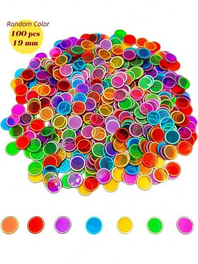 17mm/19mm Magnetic Bingo Chips Counters - 100 Pieces Transparent Counting Game Chips - Clear Plastic Math Markers & Classroom & Mixed Color Bingo Chips Games Bingo Cards [Random Color/Style] [Some Accessory Color Random]