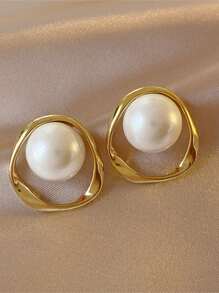 5Pcs/Set Fashionable Faux Pearl Stud Earrings, Versatile Minimalist Design Suitable For Women Everyday And Festival Wear