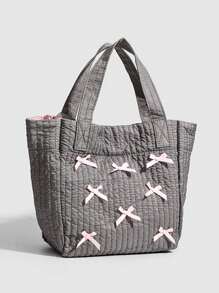 Back To School Ballet Sweet Bow Cute Student Tote Bag, Slouchy Handbag Tote Bag, Versatile Large Capacity Shoulder Bag Suitable For College Students