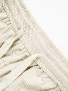 Men's Casual Corduroy Straight-Leg Pants With Graphic Print, Loose & Versatile, Suitable For Spring & Autumn