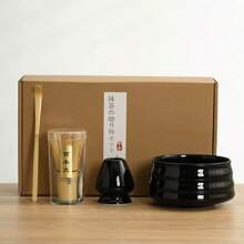 4 pièces Set bol Matcha incluant fouet à Matcha, cuillère à Matcha, bol Matcha et support Matcha, boîte cadeau set de thé Matcha style japonais