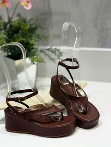 Sandal With Back Comfort Wedge Heel Flip-Flop Style Flatform Comfortable Platform Ref 2160 - tierra del café - Ver 2