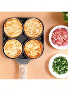 Frigideira Multifuncional Antiaderente 4 em 1 Ovos Hambúrguer Omelete Com Alça De Madeira