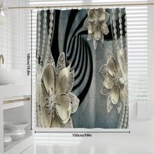 1 pièce/4 pièces Set de décoration de salle de bain multifonctionnel avec fleurs strass - Rideau de douche avec 12 crochets, tapis de bain, tapis en forme de U, couvercle de toilette rond, convient à tous les environnements de salle de bain, retour à l'école