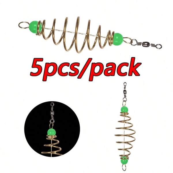 5 pièces de cage d'appât en acier inoxydable pour carpes avec perles vertes et design rotatif - accessoire de pêche durable pour une présentation efficace de l'appât, convient pour piège à pellets, maïs, œuf cuits, simple crochet pour la pêche à la carpe et en eau douce