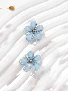 6pcs/Set Blue Crystal Embellished Flower Shaped Hair Claw Clip Hairpins For Women, Girls' Hairstyling Accessory Boho Valentine's Day Valentines Hair Clips Hair Jaw Clip Hair Clamps Hair Clutch Hair Catcher Clip, School Stuff, College Fall Winter Hair Accessories For Women For Vacation Outfits Woman Valentines Gift Summer - Blue - View 19