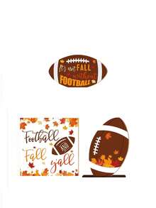 3 Piezas/Set, 1/75 Set Decoración de bandeja escalonada de madera con tema de fútbol de otoño, hojas de otoño rústicas, señal de cosecha de fútbol para decoración de mesa de fiesta de Acción de Gracias en estilo granja (sin bandeja)