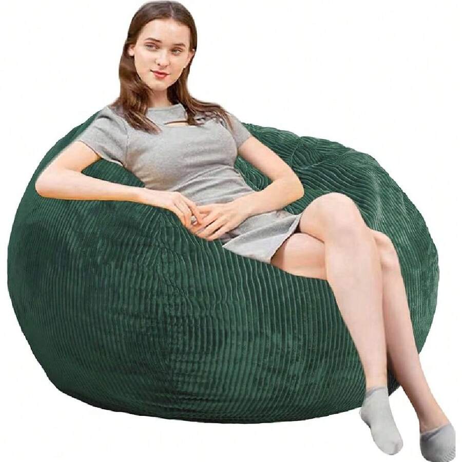 Premium Faux Rabbit Fur Bean Bag – Memory Foam Filled Round Chair For Adults, Teens & College Dorm - Green - View 1