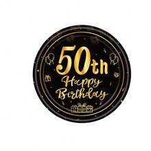 10/20/40/60件組 黑金50歲生日一次性餐具，金色50生日氣球煙花禮物印花7英吋與9英吋紙盤與餐巾紙，里程碑50歲生日派對餐盤，適用男女50歲派對用品 - 黑色50歲 - 查看 11