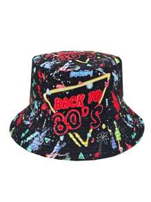 Cappello a secchio vintage con stampa graffiti anni '80-'90, cappello unisex da streetwear, hip hop, musica, adatto per feste