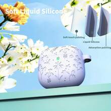 KPOSKLI Floral Engraved Silicone Protective Case For Airpods 4 With Active Noise Cancellation - Shock-Proof Protective Cover With Cleaning Brush And Keychain
