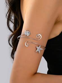 1pc Fashion Starfish With Dual Tails & Pearl Shell Design Arm Bracelet, Suitable For Beach Resort Wearing - Yellow Gold - View 6
