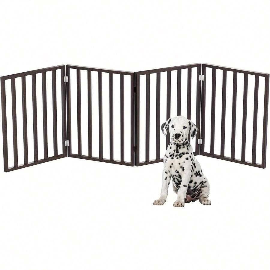 Pet Gate - 4-Panel Indoor Foldable Dog Pen, Suitable For Stairs, Hallways, Or Doorways - 72x24-Inch Retractable Free-Standing Iron Dog Gate, Local Warehouse, Spring And Summer,Outdoor Dog Cage - màu đen - Xem 1