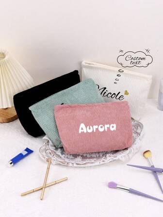 1 stuk aanpasbare reis-make-uptas, gepersonaliseerde make-uptas met thermische transfer, etui, cadeau voor terug naar school, corduroy make-uptas organizer met grote capaciteit en rits, verjaardagscadeaus voor moeder/vrouw/vriendin, kerstcadeaus, Valentijnsdagcadeaus, Thanksgiving-cadeaus, Halloween-cadeaus