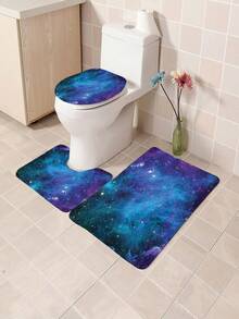 1pc/4pcs Starry Night Sky Print Bathroom Decor Set, Includes Waterproof Shower Curtain With 12 Hooks, Anti-Slip Rug, U-Shaped Mat, Round Toilet Seat Cover, Multi-Functional Bathroom Ensemble Bathroom Accessories Back To School
