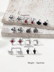 Set de 9 pares de aretes de estilo gótico con diseños de estrella, luna, araña y rosa, de alta gama, para uso casual y de viaje