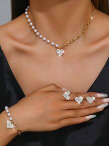 Women's Jewelry Set With Turquoise Chips And Faux Baroque Pearls, Includes 2pcs Simple Alloy Fashion Accessories, Suitable For Daily Wear - Necklace And Bracelet Set