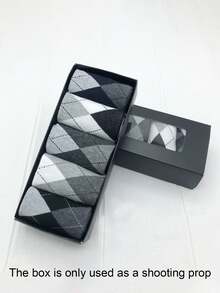 10 Pairs Men's Geometric Pattern Knitted Business Casual Mid-Calf Socks, Random Color (No Gift Box), Fall - Multicolor - View 4